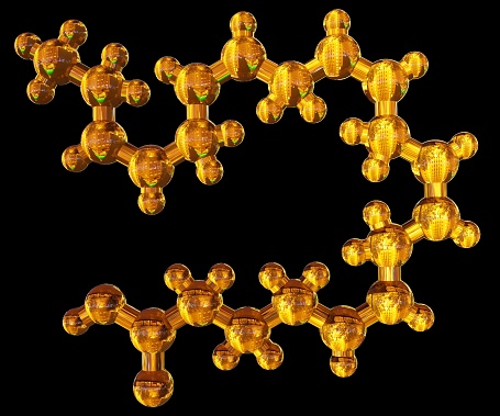 Isolated Eicosapentaenoic acid or EPA molecule found in fish oil 3d rendering