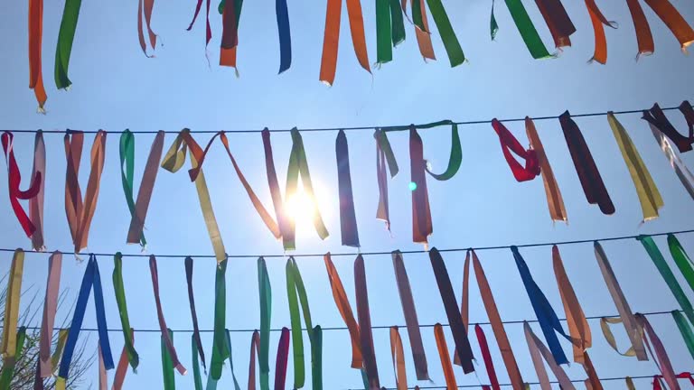 Decorative multicolor ribbons waving in the wind