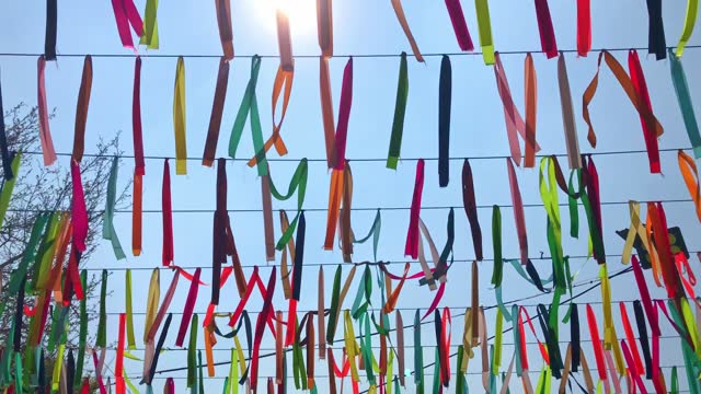 Decorative multicolor ribbons waving in the wind