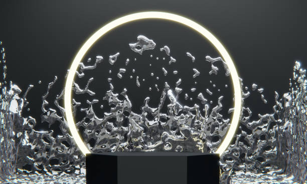 istock black podium and water splashing on white background.3D rendering 1474503935