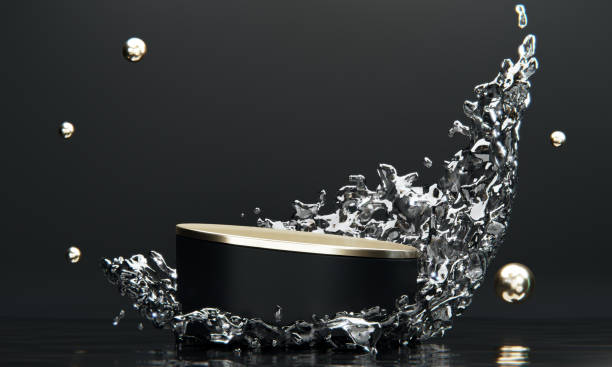istock black podium and water splashing on white background.3D rendering 1474504091