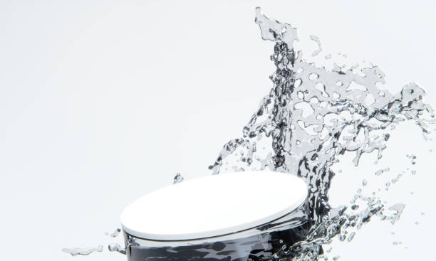 white podium and water splashingt on white background.