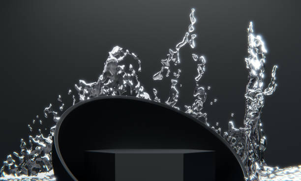 istock black podium and water splashing on white background.3D rendering 1474504952