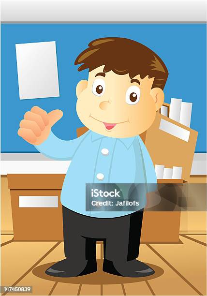 Employee In Office Stock Illustration - Download Image Now - Adult, Blue-collar Worker, Box - Container