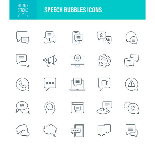 Speech bubble Icons Editable Stroke vector art illustration