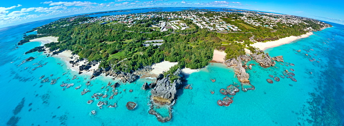 Blue sky and sea in island of Maupiti