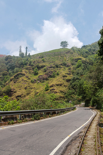 beautiful road in the hill town of Kurseong city of Darjeeling in West Bengal of India.