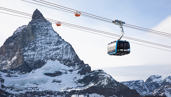 Cable Car (connects Trockener Steg with Klein Matterhorn) and Matterhorn in the background
