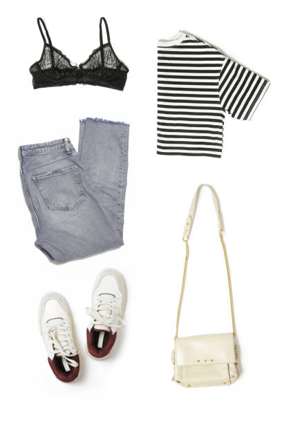 istock Women's clothes collage isolated on white background. Simple summer outfit. 1474522642