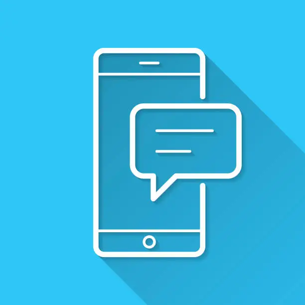 Vector illustration of Smartphone with speech bubble. Icon on blue background - Flat Design with Long Shadow