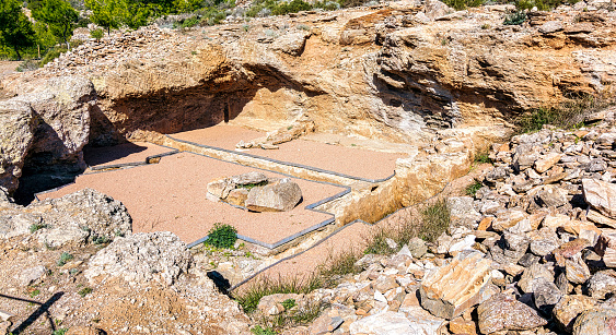 View of the historical site of Lavrion Ancient Silver Mines. Greece.