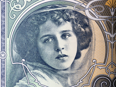 Young women - a portrait from Czechoslovak money