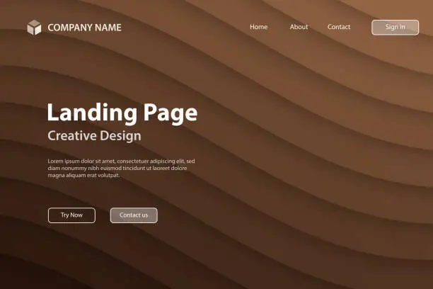 Vector illustration of Landing page Template - Brown abstract wave shapes - Trendy 3D design