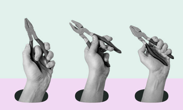 istock Art collage of hands with tools on a surreal background. 1474530164
