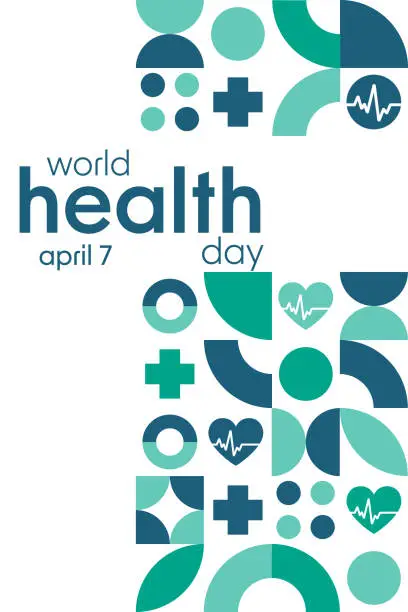 Vector illustration of World Health Day. April 7. Holiday concept. Template for background, banner, card, poster with text inscription. Vector EPS10 illustration.