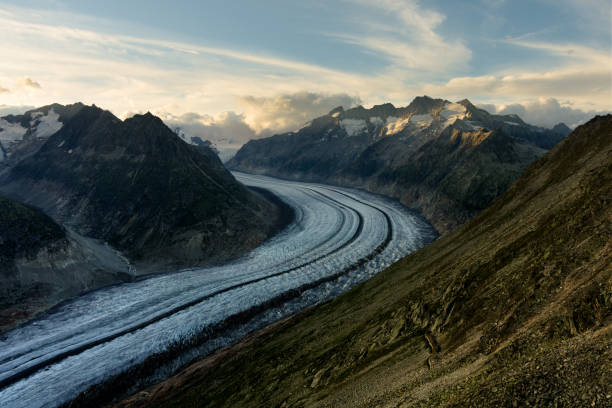 Aletsch Glacier, Mountains, Swiss Alps (aerial view near gondola station Bettmergrat)