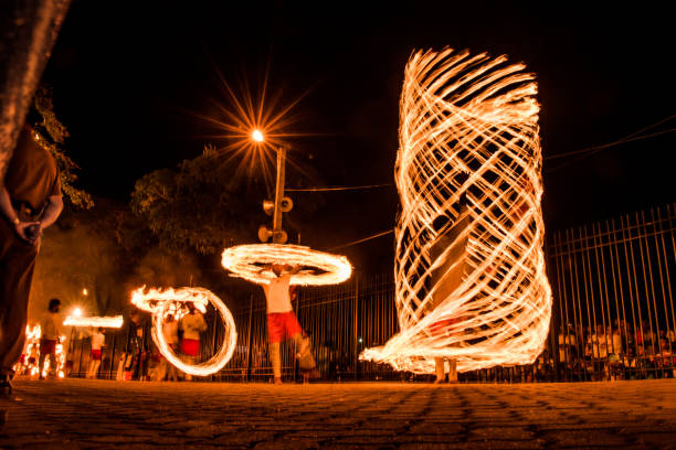 Fire dancers at Esala Maha Perahera, Kandy, Sri Lanka