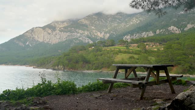 park bench on the edge of the cliff