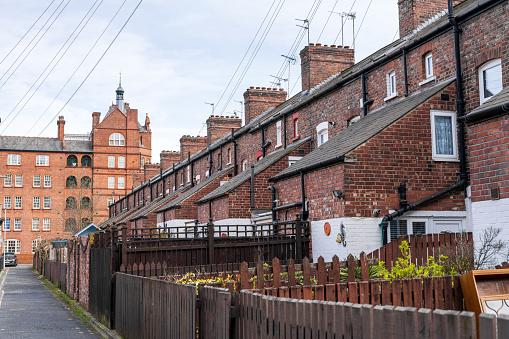 old brick built terraced house in the north of England UK back yards