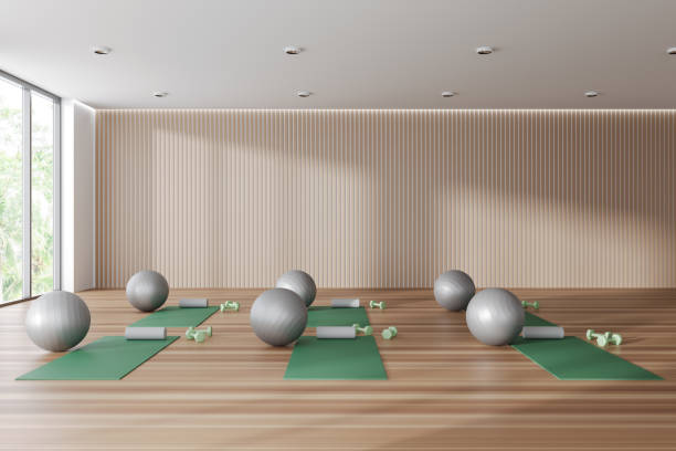 istock Stylish gym interior with equipment and panoramic window 1474562246