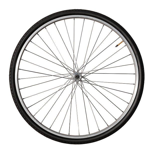 Vintage Bicycle Wheel Isolated On White Front wheel of a vintage bicycle, isolated on white. Clipping path included (inner edges) bycicle stock pictures, royalty-free photos & images