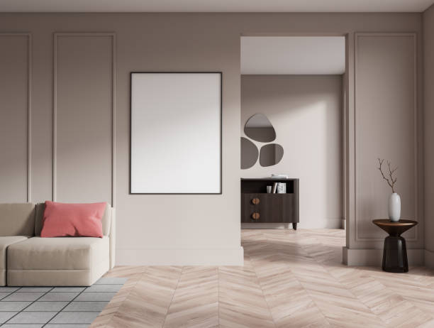 istock Modern living room interior with couch and decoration. Mockup frame 1474569789