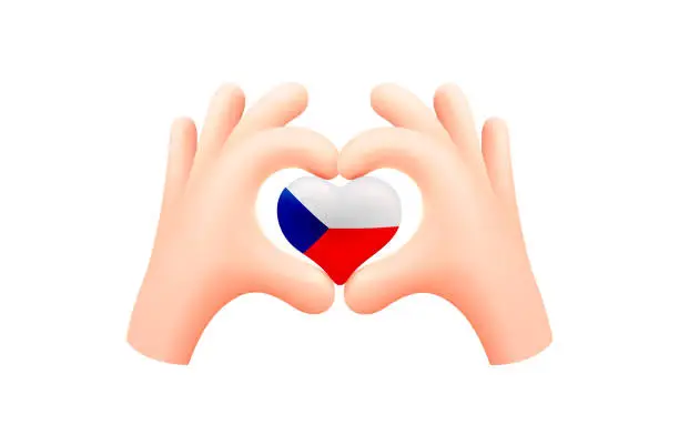 Vector illustration of Czech flag in form of hand heart. National flag concept. Vector