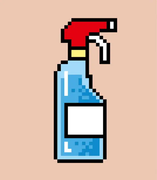 Vector illustration of Glass cleaner spray bottle pixel illustration