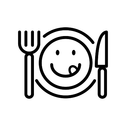 food logo icon concept. happy dish with spoon knife fork cartoon isolated on white background. vector illustration