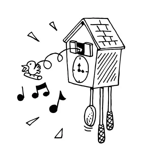 Vector illustration of Cartoon cuckoo clock sketch illustration