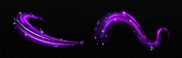 Vector illustration of Magic effect, purple air swirl with white stars