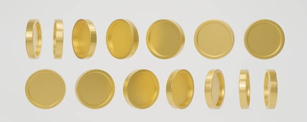 istock Set of golden coin in different shape on white background. 3d rendering. 1474591645
