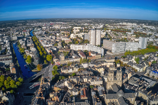 Panoramic aerial view - city of Wiesbaden, Germany. Seamlessly stitched panorama