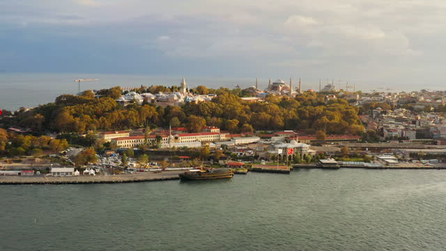Ferries in Istanbul, Galata Bridege, Tower, Eminonu, Beyoglu, Golden Horn, 4K Drone Footage