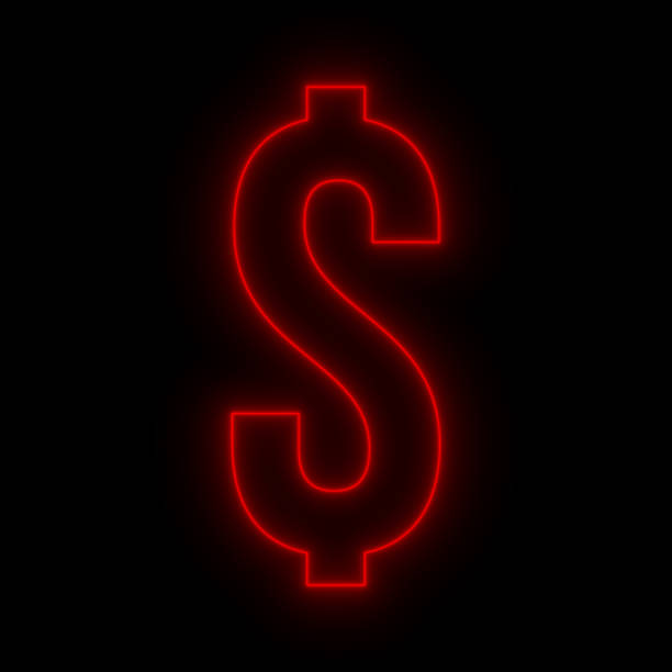 istock Neon Red Dollar Sign on Black Background. US dollar currency symbol 1474598211