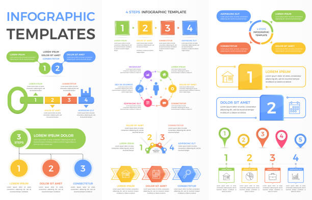 ilustraciones, imágenes clip art, dibujos animados e iconos de stock de infografía plantillas - number key