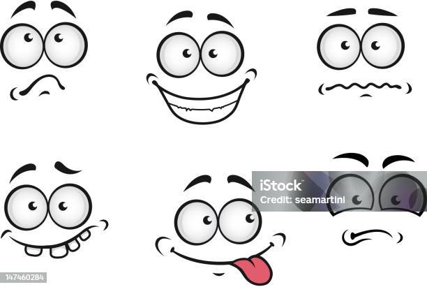 Ilustración de Caras De Dibujos Animados Emociones y más Vectores Libres de Derechos de Cara sonriente antropomórfica - Cara sonriente antropomórfica, Emoción, Ilustración