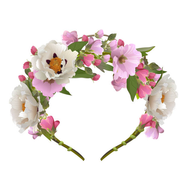 ilustrações de stock, clip art, desenhos animados e ícones de flower crown for a girl with white, pink and red flowers - coroa de flores