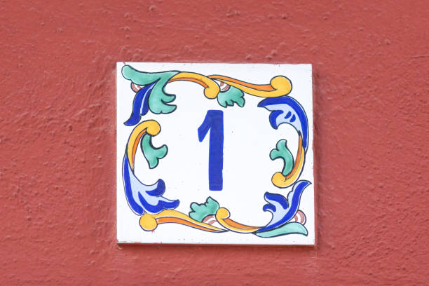 istock Old Weathered House Number 1, Tile on Wall 1474609618