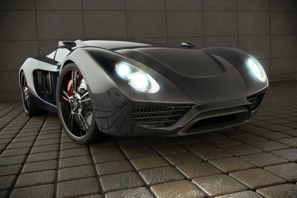 istock Sports car with Glowing Headlights 147461251