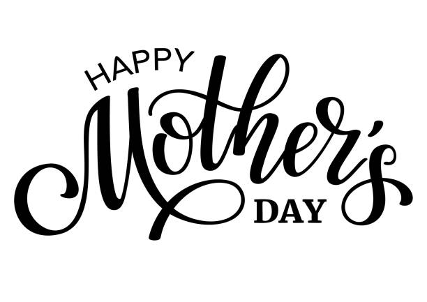 ilustraciones, imágenes clip art, dibujos animados e iconos de stock de feliz día de las madres letras negras. ilustración vectorial - día de la madre