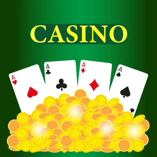 Vector illustration of Cards with gold coins on a green background