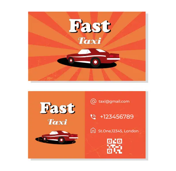 Vector illustration of Business card for a taxi in retro style on both sides