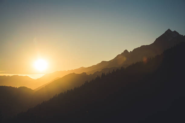 Sunset in Switzerland, in the Valley of Surselva, Graubünden Region