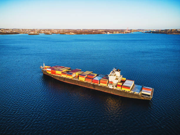istock Aerial View of Anchored Container Ship 1474622779