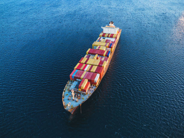 istock Aerial View of Anchored Container Ship 1474622780