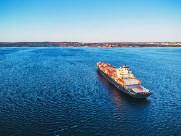 istock Aerial View of Anchored Container Ship 1474622782