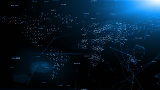 Digital World Map In dark blue Digital Computer Cyberspace.