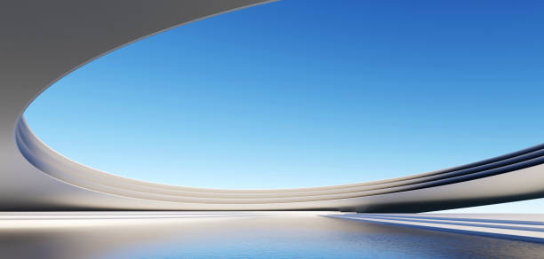 istock 3d render surreal white minimal architecture background with geometric shapes, abstract fantastic design , landmark futuristic panoramic, futuristic scene with copy space, blue sky and cloudy. 1474626924