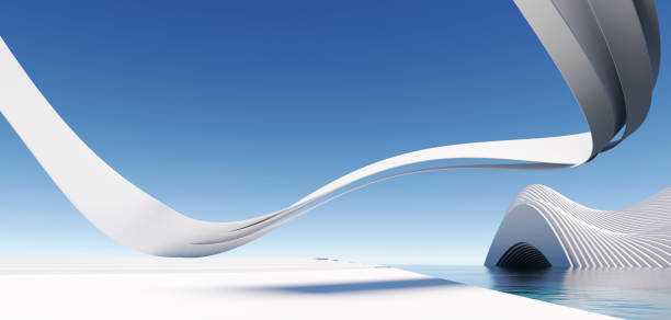 istock 3d render surreal white minimal architecture background with geometric shapes, abstract fantastic design , landmark futuristic panoramic, futuristic scene with copy space, blue sky and cloudy. 1474626970